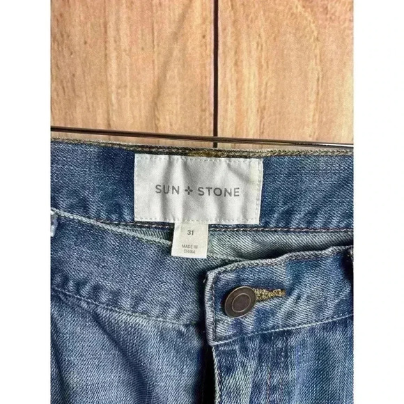 Sun & Stone Abel Patchwork Tapered Straight Leg Jeans 100% Cotton Men's Size 31 - Picture 7 of 10